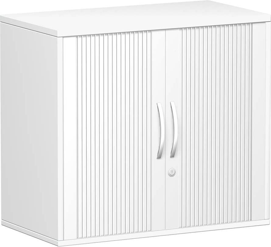 Aktenschrank Geramöbel Flex S-381110, 80x72x42,5cm (BxHxT), 2 Querrollläden, 1
Fachboden, 2 Ordnerhöhen, Bogengriff,
abschließbar, weiß