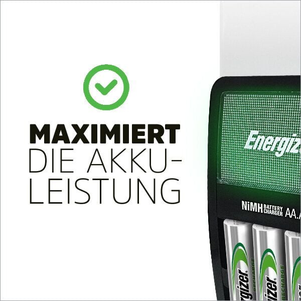Akkuladegerät Energizer Maxi Charger, für Micro- und Mignon-Akkus, LED-Anzeige,
inkl. 4 Batterien (NiMH AA)