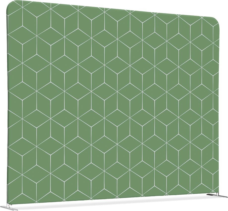 Stellwand Showdown Displays Raumteiler 200-250 Hexagon, 100x200cm, Zipper-Banner Slim mit beidseitigem Textildruckdesign, 100% Polyester, B1 feuerfest, Standfüße, grün