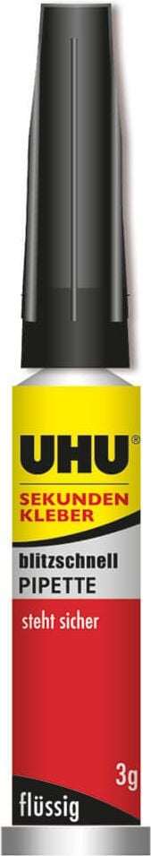 Klebstoff Uhu Sekundenkleber blitzschnell PIPETTE 45570, Pipette 3g