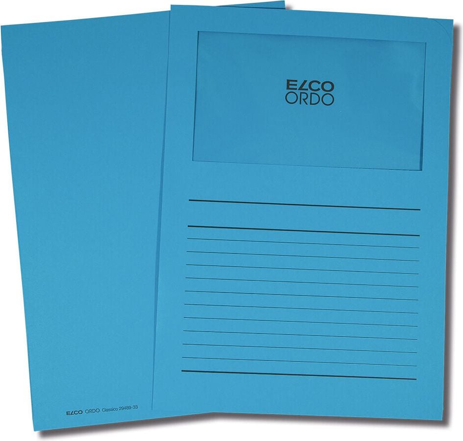 Sichtmappen Elco Ordo classico Organisationsmappe 29489, A4, Karton 120 g/m², Sichtfenster,
Linienaufdruck, Pack 100 Stück, dunkelblau