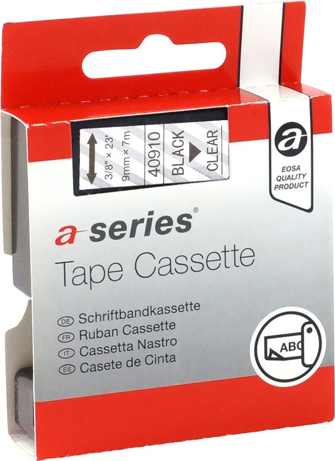Schriftbänder a-series AS1409 für Dymo D1 40910/S0720670, schwarz auf transparent, 9mm/7m