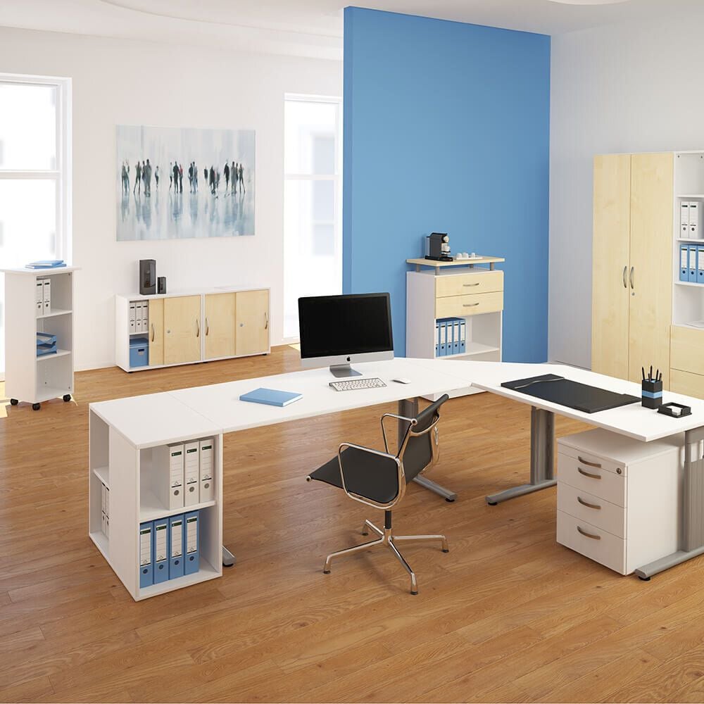 Schreibtisch Geramöbel C Fuß Flex S-617103, 160x80cm (BxT), 68-82cm Höhe, rechteckig,
C-Fuß silber, hellgrau