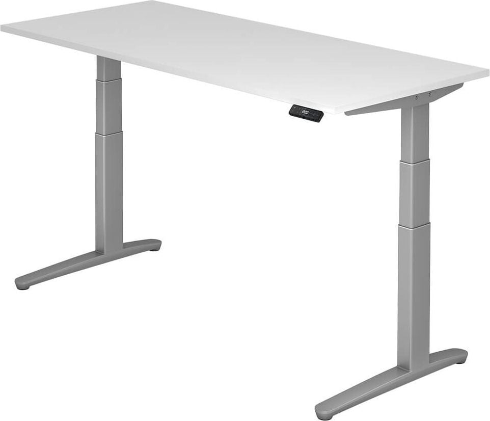 Hubschreibtisch Hammerbacher VXBHM19/x/SS, 180x80cm (BxT), 65-130cm Höhe, rechteckig,
C-Fuß silber, grau
