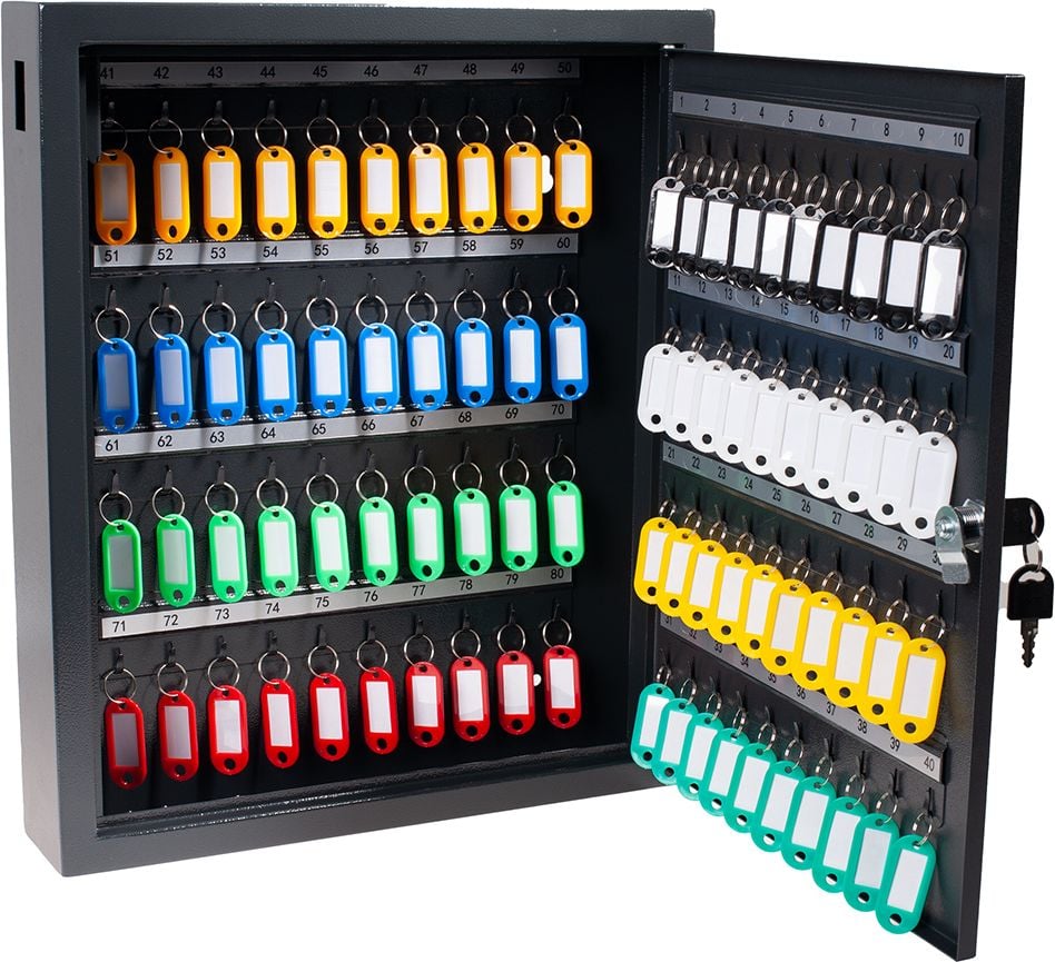 Schlüsselschrank pavo Deluxe 8047208, für 80 Schlüssel, Zylinderschloss,
Stahlblech, Einwurfschlitz, dunkelgrau