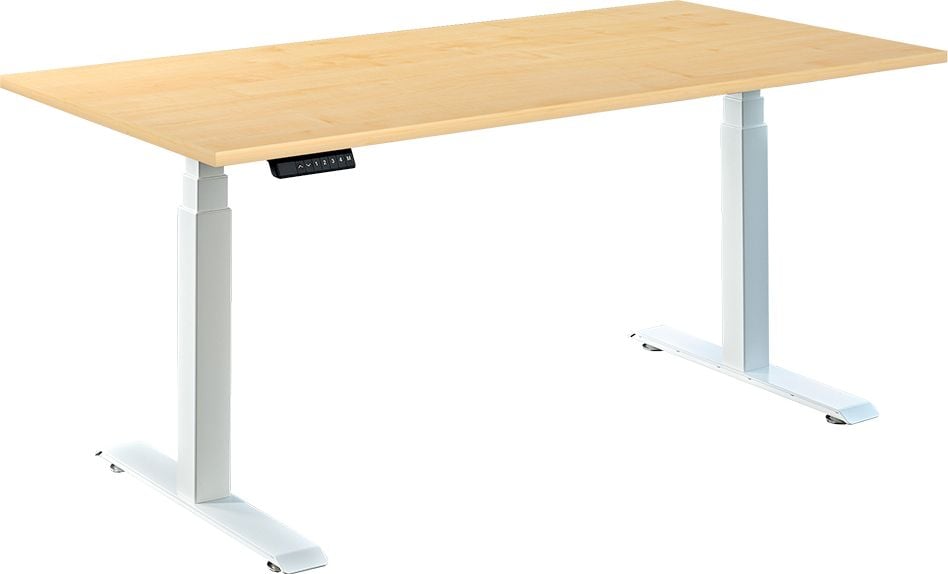 Schreibtisch a-series AS1442, 120 x 80 cm, elektrisch, 120x80cm (BxT), elektrisch höhenverstellbar,
60-125 cm Höhe, rechteckig, T-Fuß, weiß, ahorn