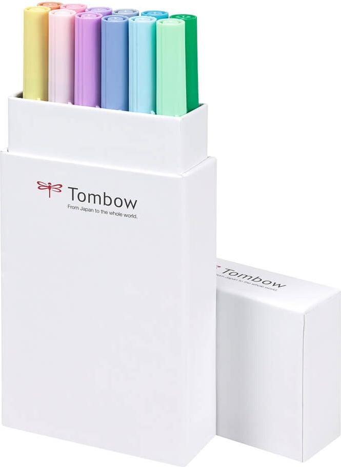 Fasermaler Tombow Abt Dual Brush Pen ABT-12P-2, 2 Spitzen (ca. 0,8 + ca. 0,8-3,3mm), Etui mit
12 Pastellfarben