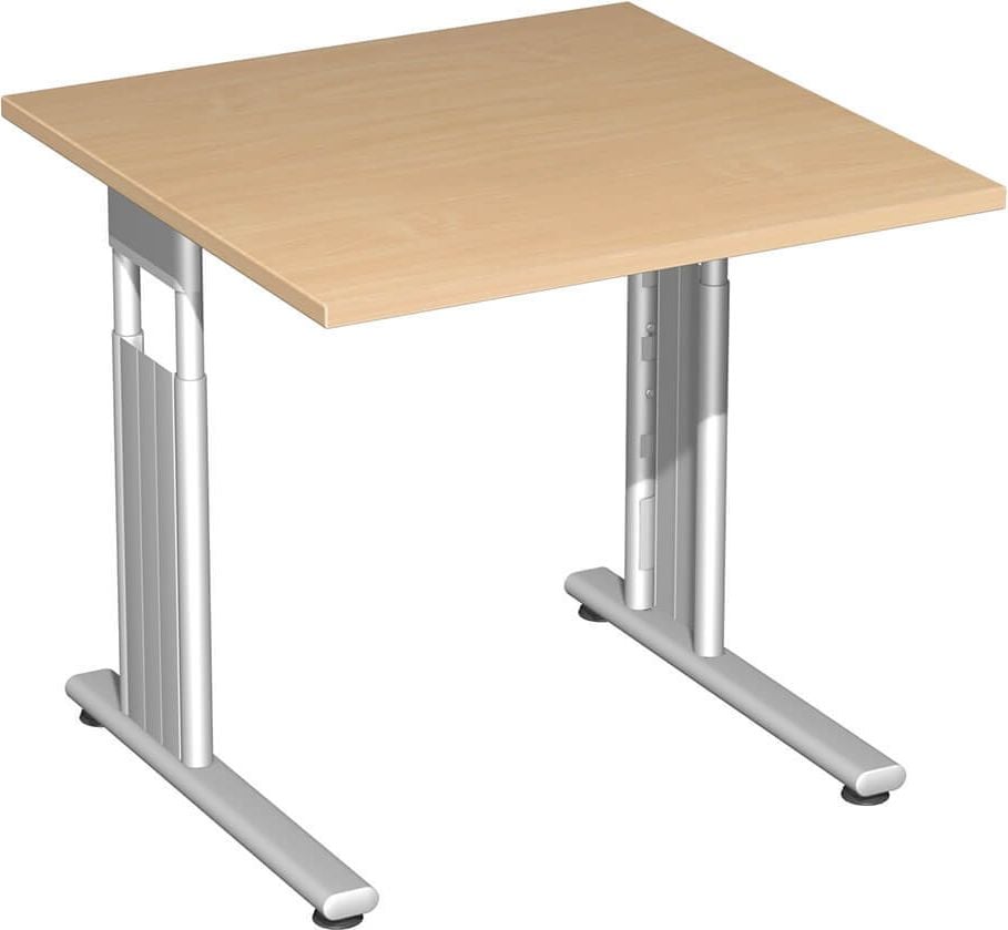 Schreibtisch Geramöbel C Fuß Flex S-617101, 80x80cm (BxT), 68-82cm Höhe, quadratisch,
C-Fuß silber, buche