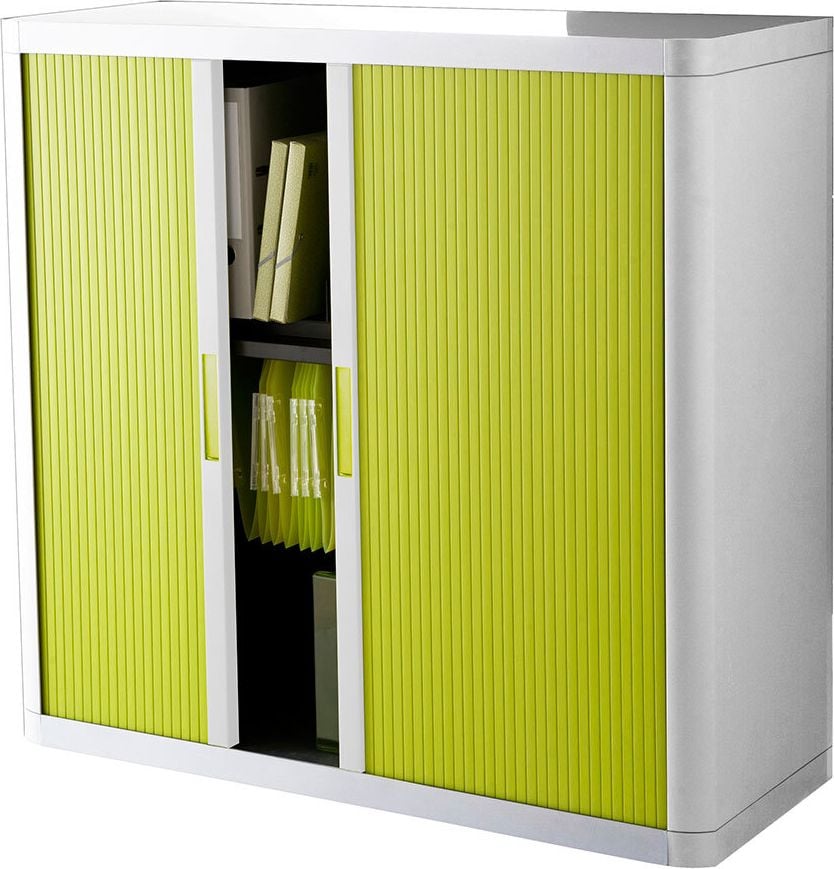Aktenschrank easyOffice by Paperflow, 110x104x41,5cm (BxHxT), 2 Rollläden, 2
Fachböden, Korpus weiß/Rollläden farbig, grün