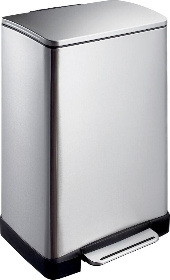Tret-Abfallsammler EKO E-CUBE, 40 Liter, rechteckig, Kunststoff-Inneneimer, Soft-Close-Deckel, Edelstahl matt, silber