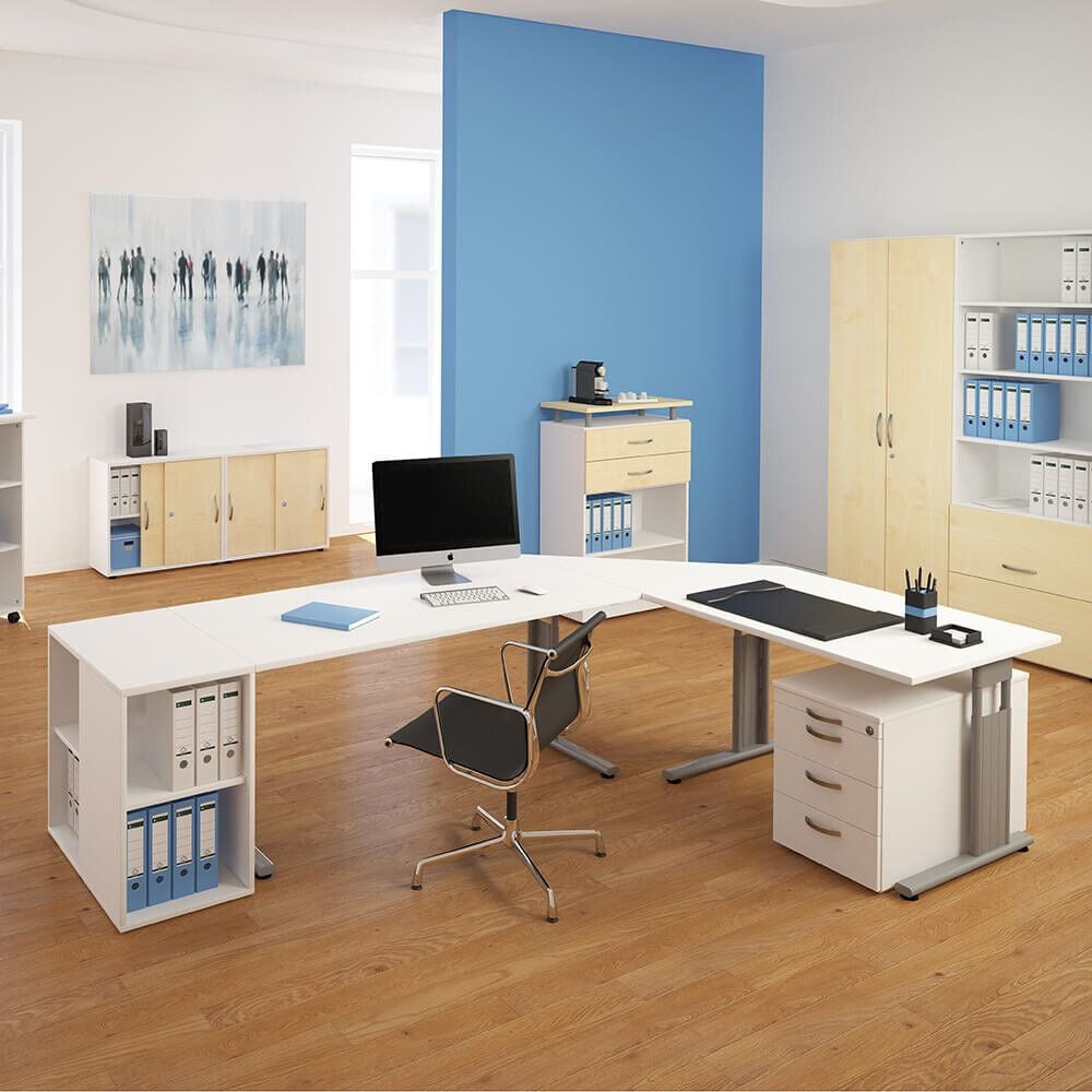 Schreibtisch Geramöbel C Fuß Flex S-618146, 180x72x80cm (BxHxT), rechteckig, C-Fuß silber, ahorn