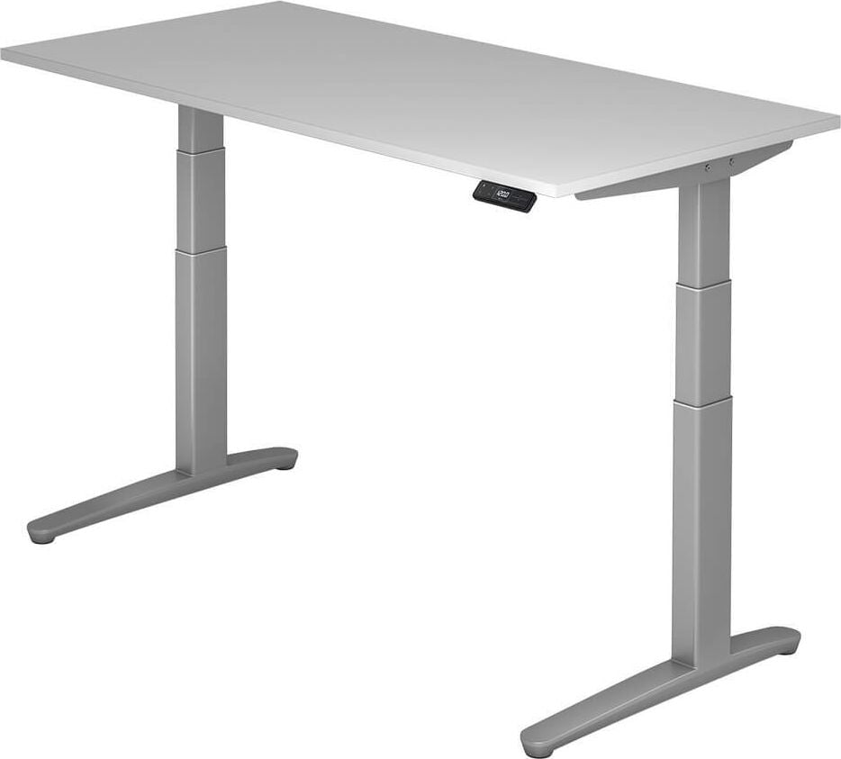 Hubschreibtisch Hammerbacher VXBHM16/x/SS, 160x80cm (BxT), 65-130cm Höhe, rechteckig,
C-Fuß silber, grau