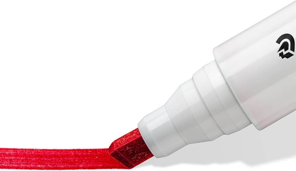 Boardmarker Staedtler Lumocolor whiteboard marker 351B WP4, ca. 2-5mm, Keilspitze, Gehäuse aus 97%
recyceltem Plastik, Etui mit 4 Farben