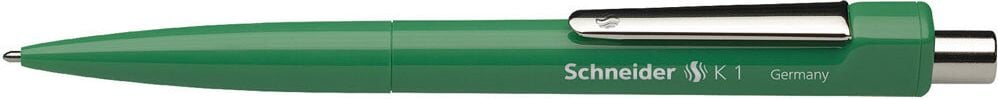 Kugelschreiber Schneider K1, Mehrweg, Strichbreite ca. 0,5mm,
Druckmechanik, Metallclip, Schaftfarbe =
Schreibfarbe, grün