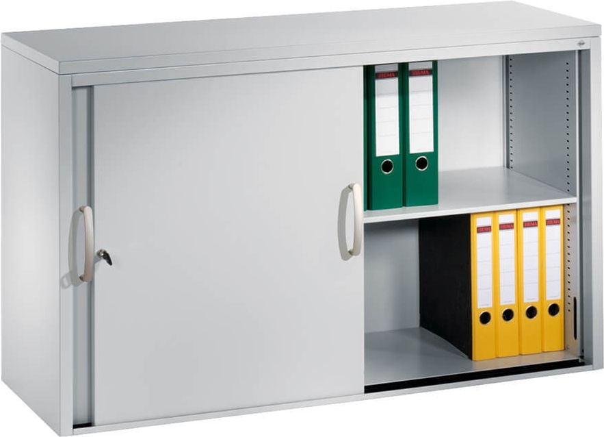 Aktenschrank CP C 2000 Acurado 5723-00, 120x72x40cm (BxHxT), 2 Schiebetüren,
2 Fachböden, 2 Ordnerhöhen, Mitteltrennwand,
hellgrau