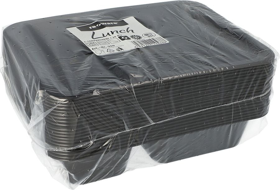 Mehrwegmenüschalen Papstar Pro Pac 96553, 2-geteilt, 22,7x17,8x4,5cm, PP, recycelbar, schwarz, Pack 20 Stück