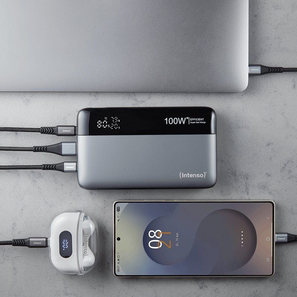 Powerbank Intenso HE20000 7350050, 20000 mAh, USB-C Ladekabel, 100 Watt,
grau/schwarz