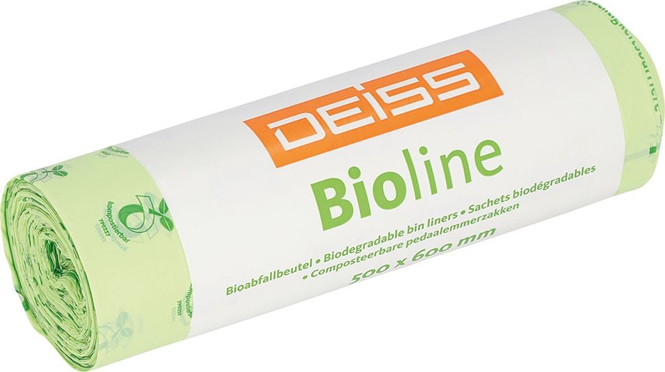 Müllsäcke DEISS Bioline 06066 30 Liter, 50x60cm, ecovio Biofolie, biologisch abbaubar, 30 Liter, 18my, natur, Rolle 20 Stück