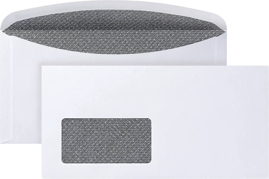 Kuvertierumschläge, 114x229mm, Fenster, weiß, außenliegende
Seitenklappen, Zahlenmeerdruck, Pack 1000 Stück