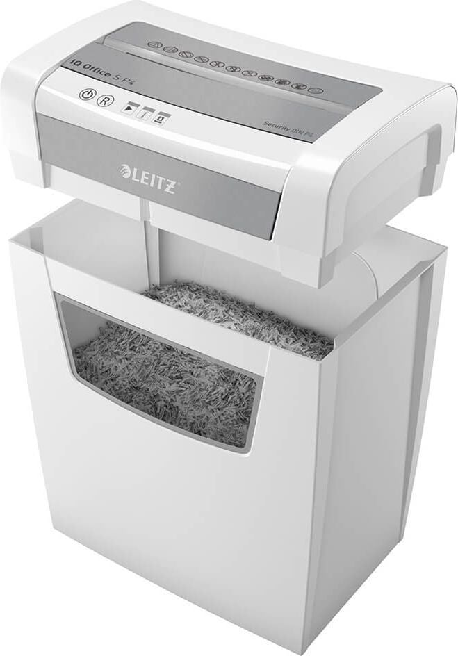 Aktenvernichter Leitz IQ Office S 80990000, 4x28mm Partikelschnitt, ca. 12 Blatt, 23 Liter Behälter