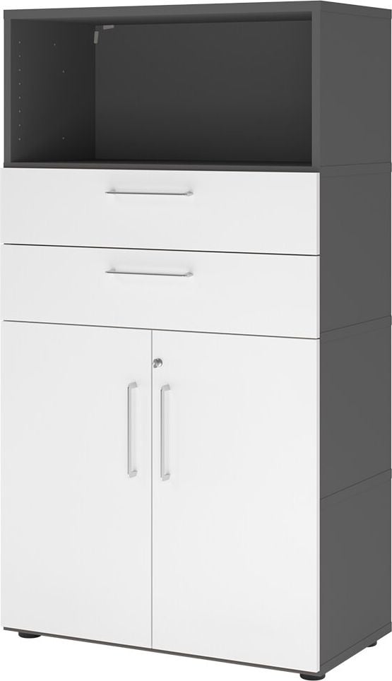 Kombischrank Hammerbacher VFW48K2KG/G, Threespine-Klicksystem, 80 x 41,7 x 145 cm (B
x T x H), mit Stellfüßen, 4 Ordnerhöhen,
Korpus: graphit, eiche