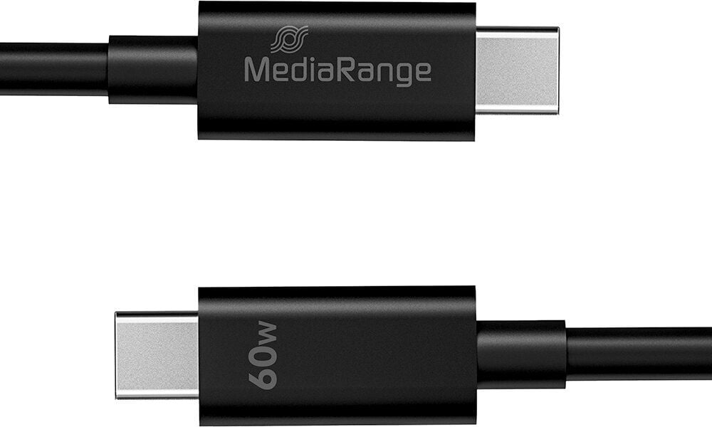 Lade- und Datenkabel MediaRange MRCS213, Stecker 2x USB C 3.2 Gen 1x1, bis zu 60 Watt, 1,2m Kabellänge, schwarz