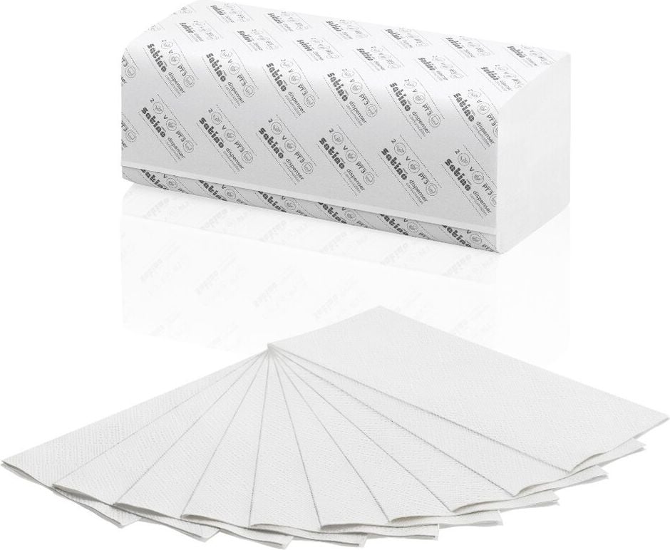 Papierhandtücher Satino by WEPA HiCycle 278511, V-Falzung, Tissue Recycling, weiß, 2-lagig,
Diamantprägung, für Spendersystem PT3, Pack
3.200 Stück