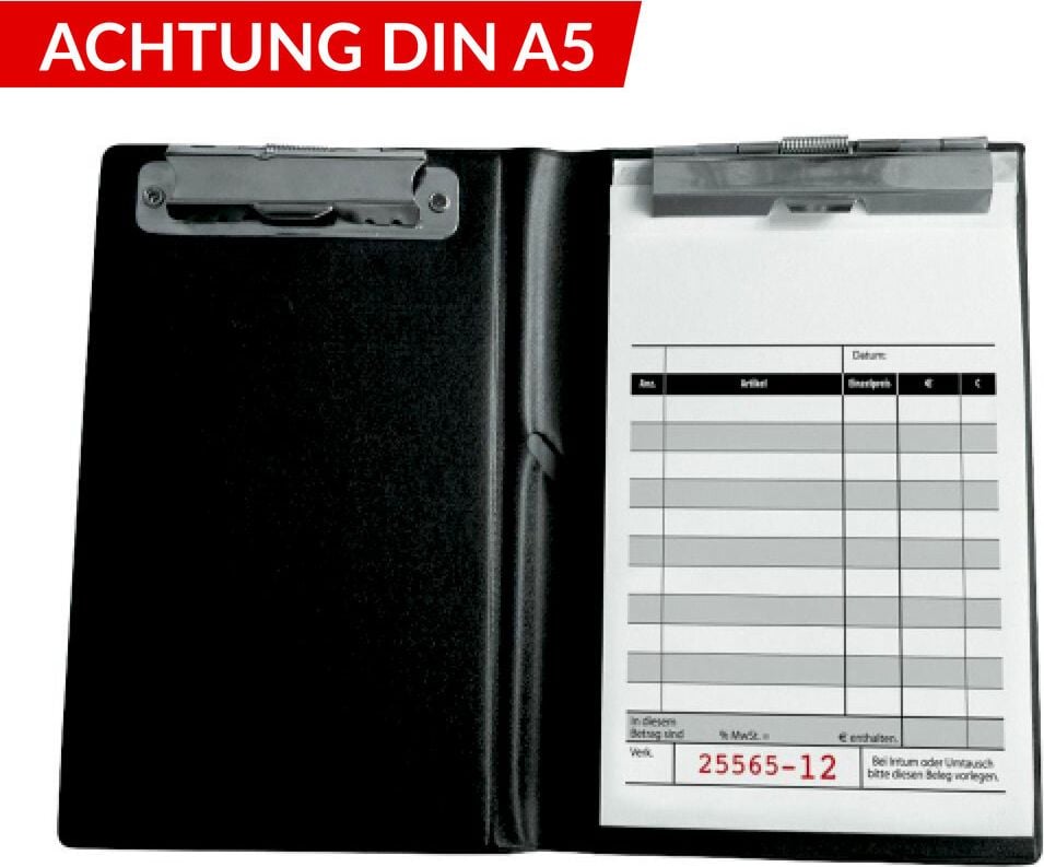 Klemmmappen Sigel Kassenblockmappe KC626, für 10x16,5cm, Metallklemmen+Stiftehalter,
schwarz