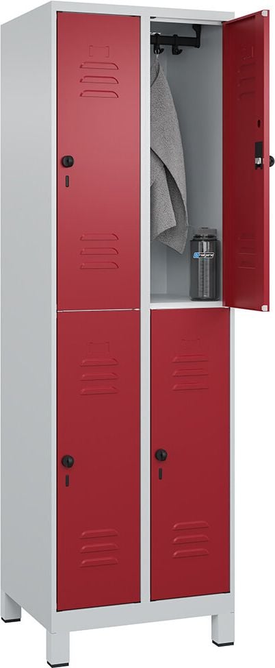 Spind CP Classic PLUS Garderobenschrank 080310-20, 60x195x50cm (BxHxT), mit Füßen, 2-stöckig, 4
Abteile je 30cm breit, Drehriegelverschluss, blau