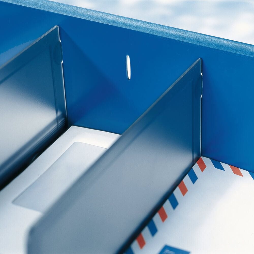 Ablagekorb Leitz Sorty 5230, A4/C4 quer, 12,5cm hoch, Polystyrol (PS),
inkl. Trennwand, Pack 4 Stück, blau