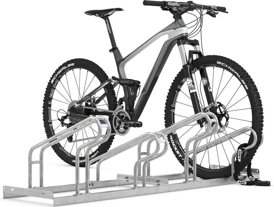 Fahrradständer WSM Bügelparker 2156, verzinkt, Freiaufstellung, 105cm lang, für 6 Fahrräder, bis zu 55mm Reifenbreite, zweiseitige Radeinstellung, Reihenverbindung möglich