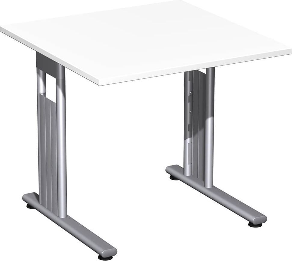 Schreibtisch Geramöbel C Fuß Flex S-618101, 80x72x80cm (BxHxT), quadratisch, C-Fuß silber, weiß