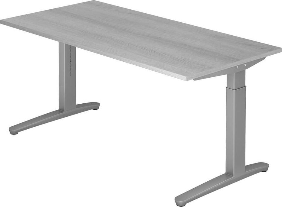 Schreibtisch Hammerbacher VXB16/x/SS, 160x80cm (BxT), 65-85cm Höhe, rechteckig,
C-Fuß silber, eiche