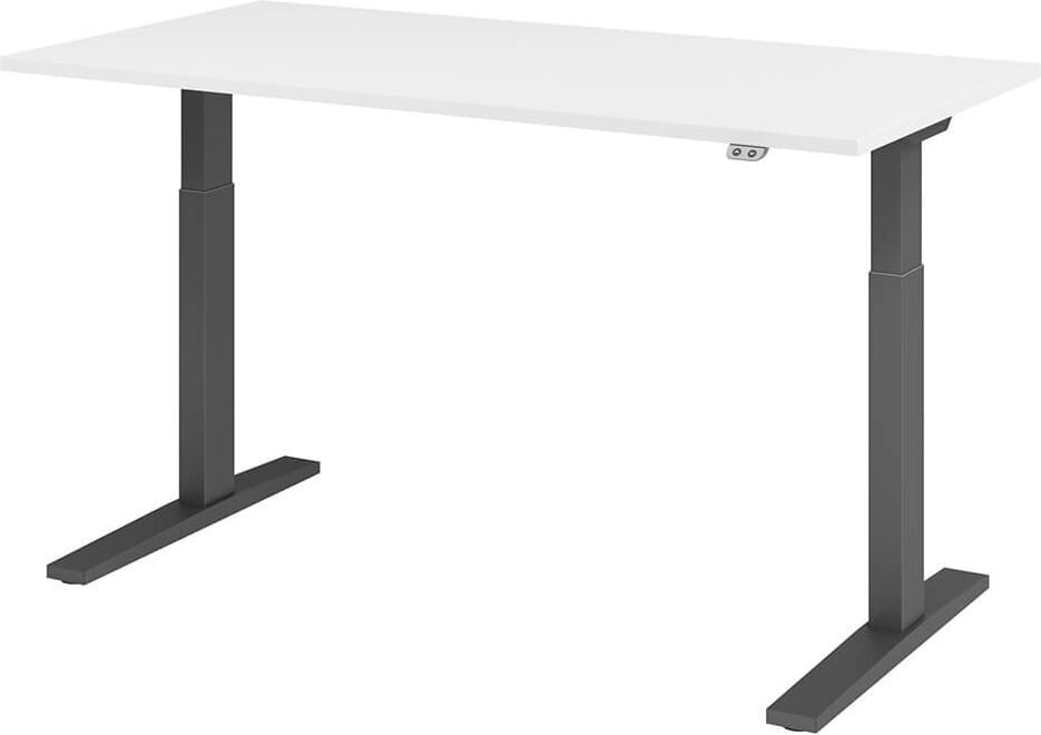 Hubschreibtisch Hammerbacher XMKA16, 160x80cm (BxT), 70-120cm Höhe, elektrisch
höhenverstellbar, rechteckig, C-Fuß graphit, weiß