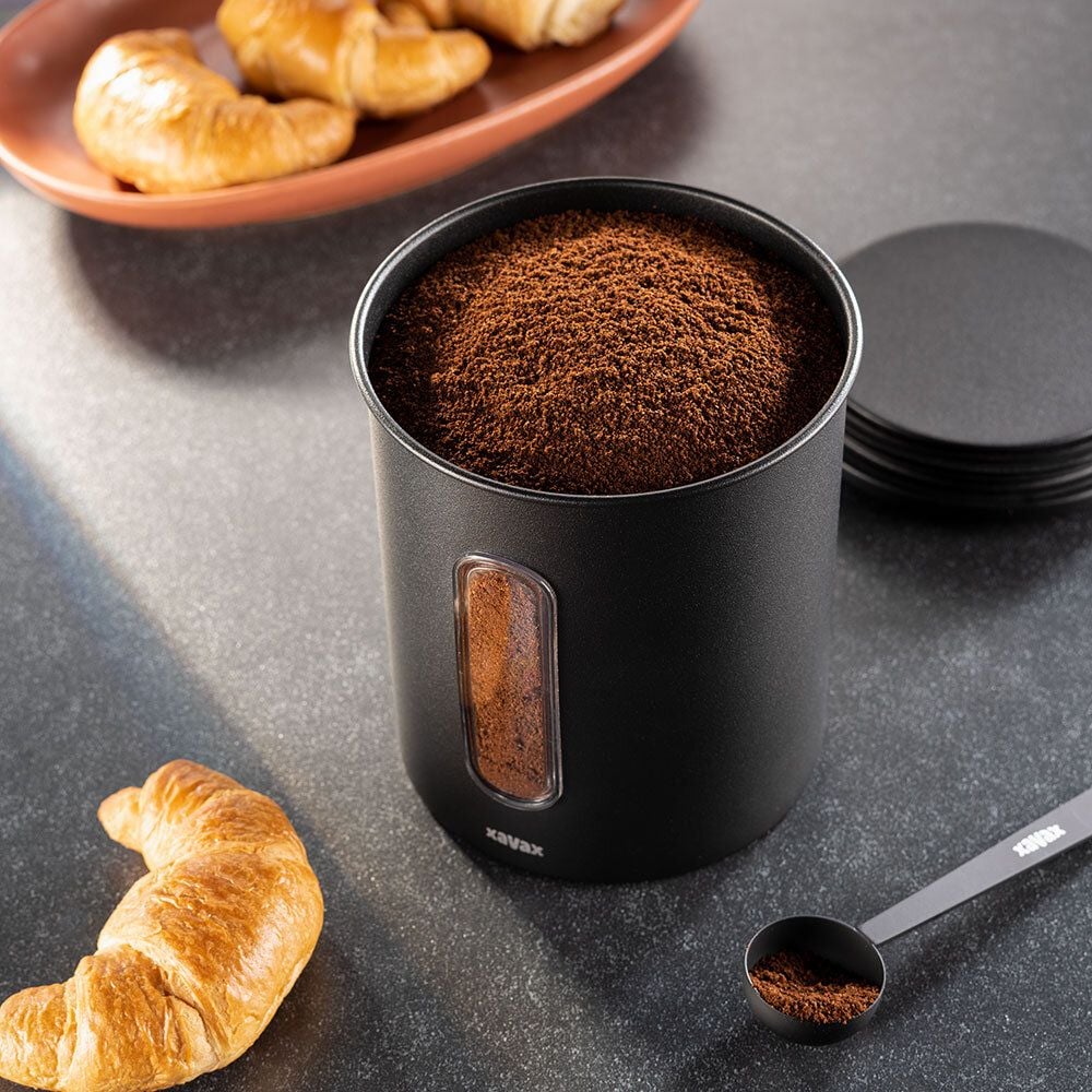 Kaffeedose Xavax 00111275, Metalldose, 2 Liter, Aromaverschluss, Sichtfenster, luft- und aromadicht, schwarz