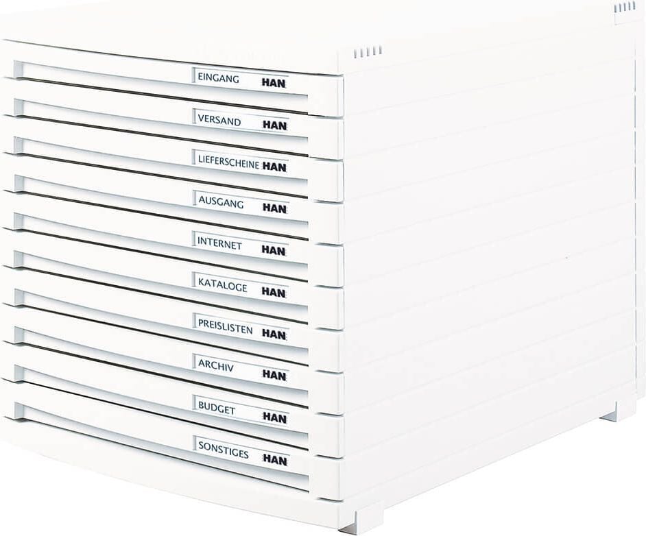 Schubladenbox HAN CONTUR 1510, für A4, 10 geschlossene Schubladen,
Polystyrol, weiß