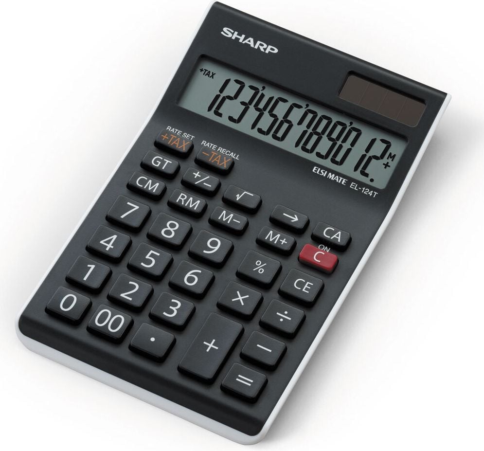 Tischrechner Sharp EL-124TWH, 12-stelliges LC-Display, Solar- und Batteriebetrieb