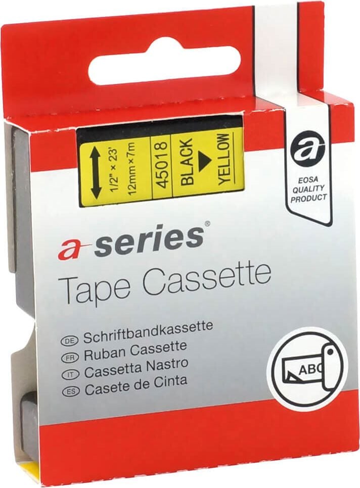 Schriftbänder a-series AS1418 für Dymo D1 45018/S0720580, schwarz auf gelb, 12mm/7m