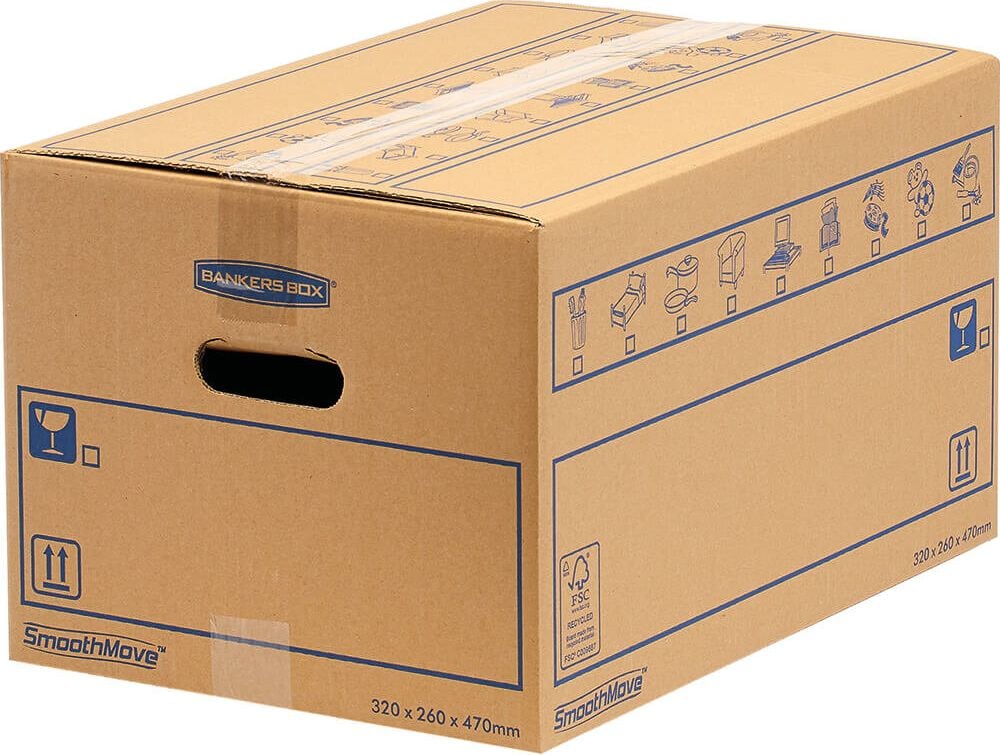 Umzugskartons Fellowes Bankers Box SmoothMove 6203601, 27x32,5x47,5cm (HxBxT), 39 Liter, Grifflöcher, Pack 10 Stück