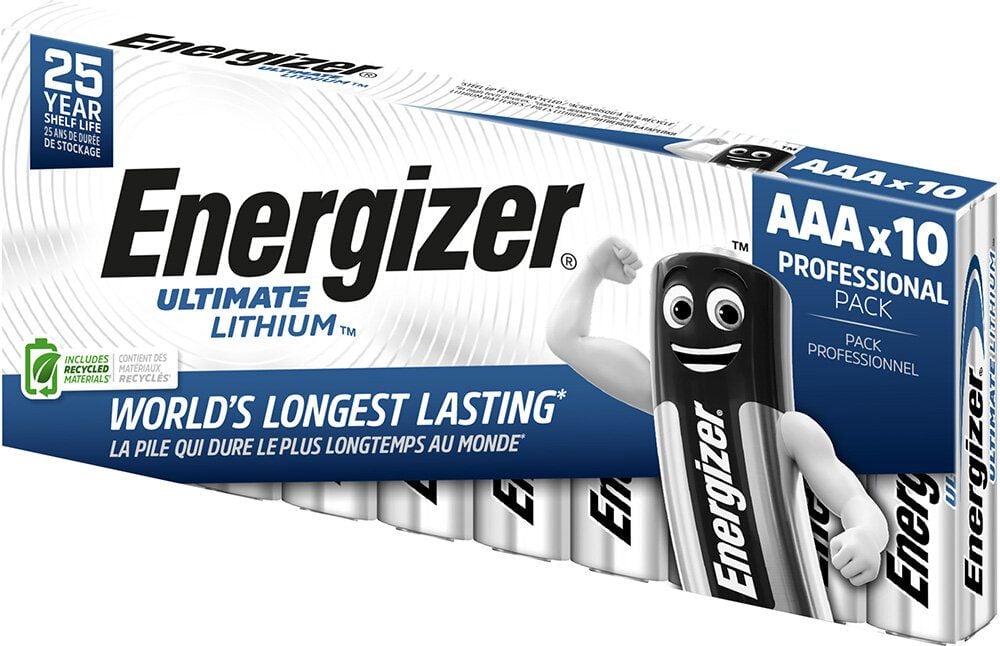 Batterien Energizer Ultimate Lithium Micro (AAA), 1,5 Volt, temperaturbeständig von −40 C bis +60 C, enthält recycelte Materialien, Pack 10 Stück
