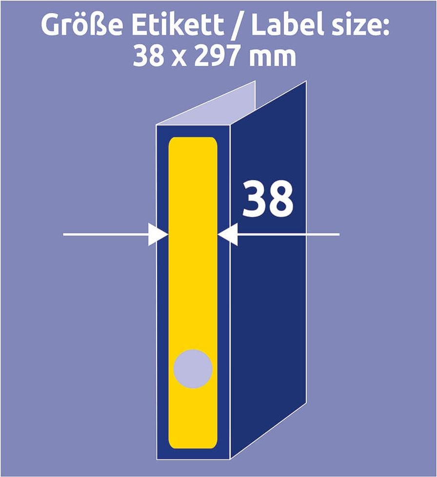 Rückenschilder Zweckform L4751-20 ultragrip, schmal/lang, 297x38mm, auf A4, gelb, Pack 20
Blatt/100 Stück