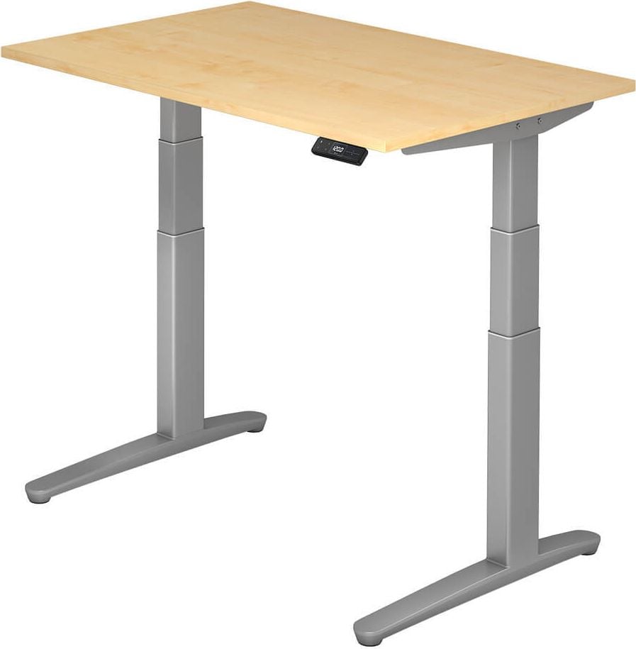 Hubschreibtisch Hammerbacher VXBHM12/x/SS, 120x80cm (BxT), 65-130cm Höhe, rechteckig,
C-Fuß silber, ahorn