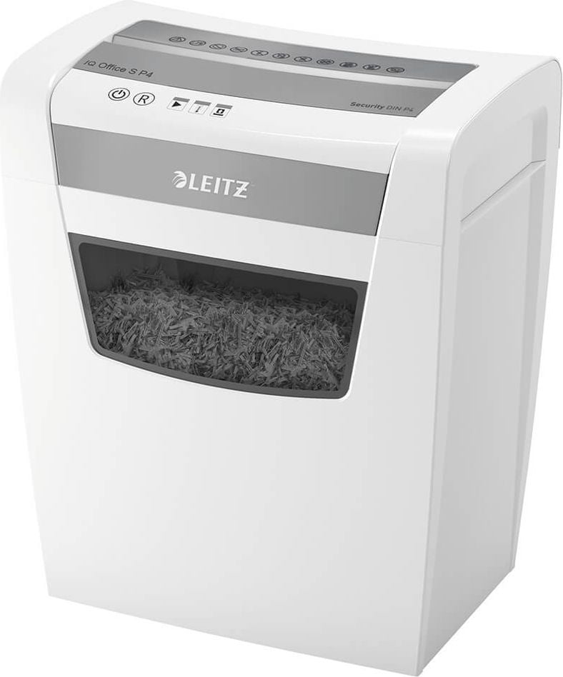 Aktenvernichter Leitz IQ Office S 80990000, 4x28mm Partikelschnitt, ca. 12 Blatt, 23 Liter Behälter