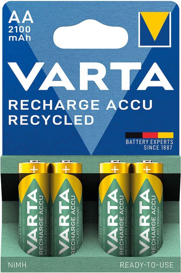 Akkus Varta Recharge Accu Power Recycled Mignon (AA), 1,2 V, 2100mAh, Pack 4 Stück