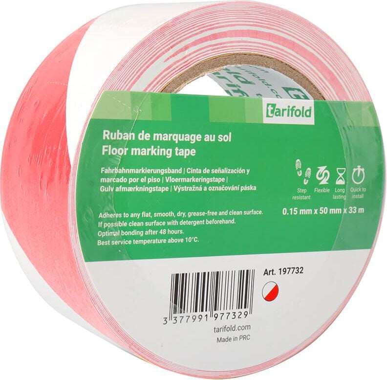 Sicherheitsmarkierungsband tarifold 197732, 50mm x 33m, 0,15mm stark (150my), PVC, rot/weiß