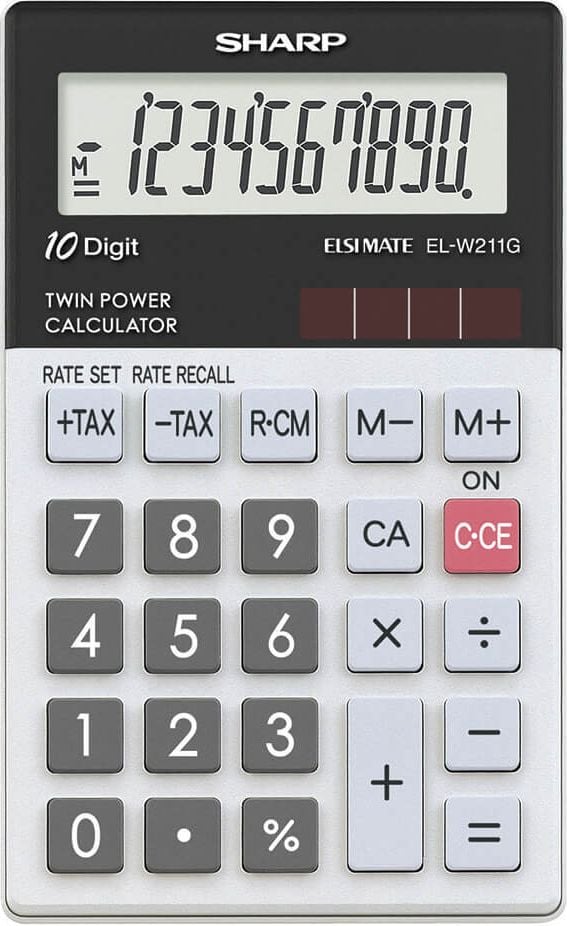 Taschenrechner Sharp EL-W211GGY, 10-stelliges LC-Display, Solar- und Batteriebetrieb