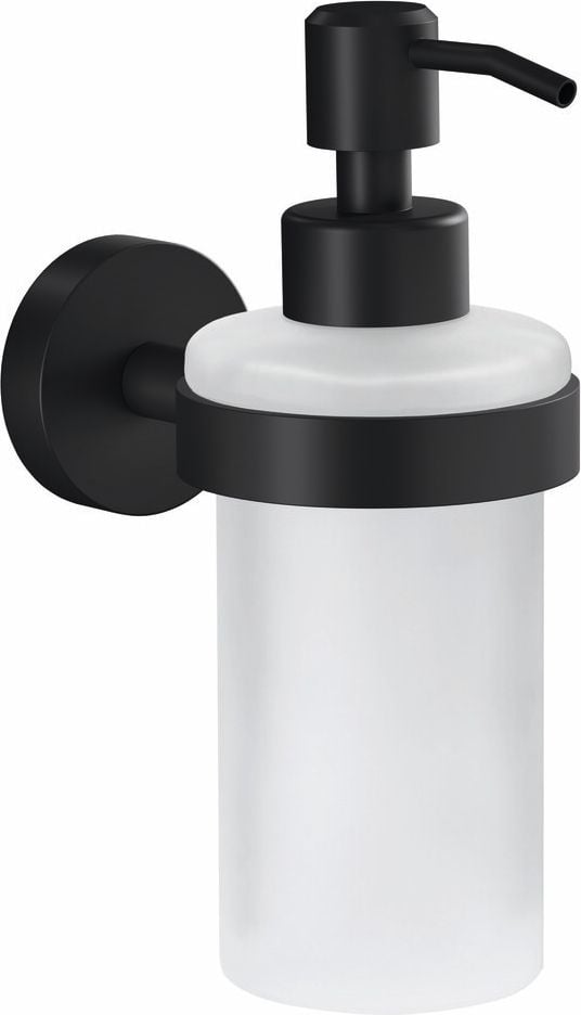 Seifenspender Tesa MOON BLACK 40565-00000-00, Set: Halterung (mattschwarz pulverbeschichtetes Metall), Spender (200ml Füllkapazität, satiniertes Glas), schwarz