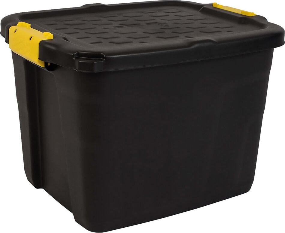 Aufbewahrungsboxen Fellowes Bankers Box 100143942, 42 Liter, Außenmaße: 400x500x350mm (BxTxH), 95% recycelter Kunststoff, Deckel, Spannverschlüsse, schwarz, schwarz