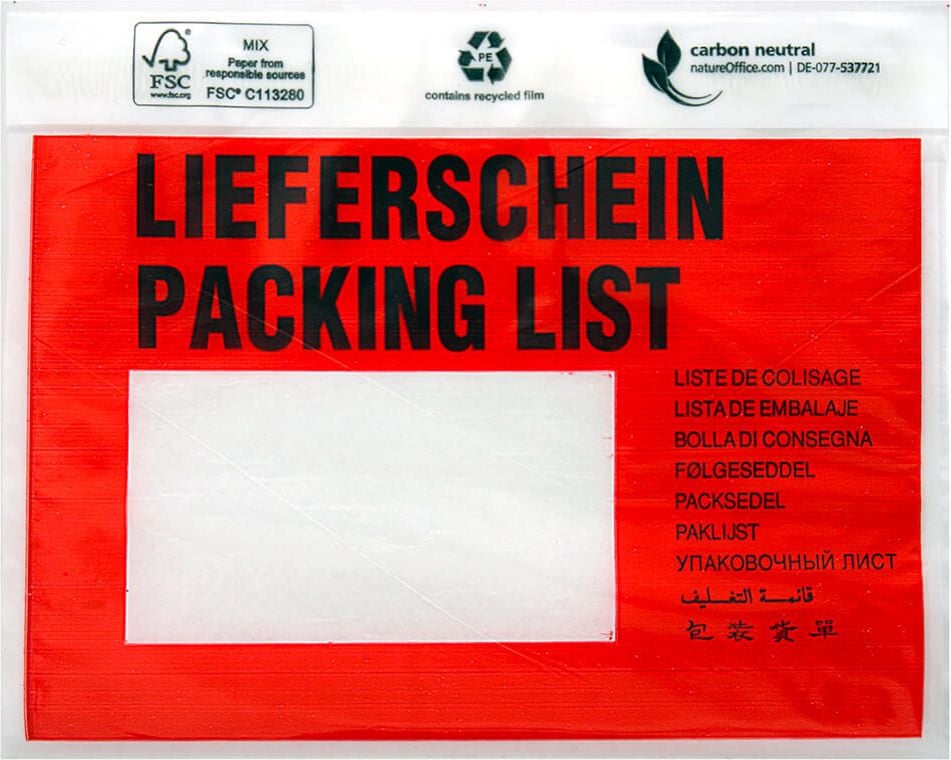 Lieferscheintaschen DIN C6, 165x110mm Innen, LIEFERSCHEIN, Pack 250 Stück