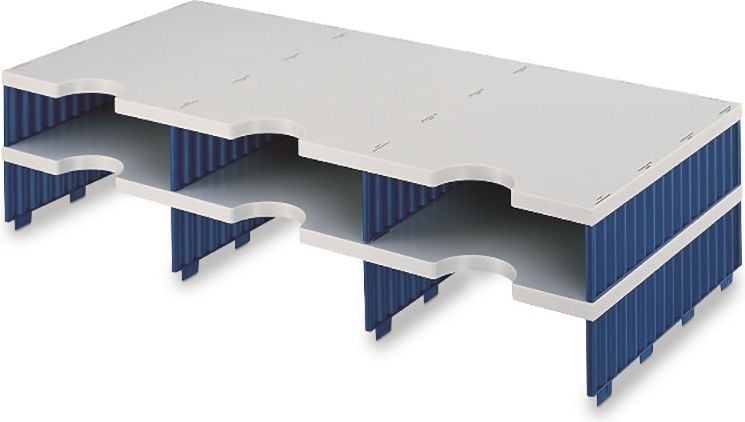 Sortiersystem styrodoc trio Aufbaueinheit 2681302, 6 offene Fächer, 2 Etagen, blau